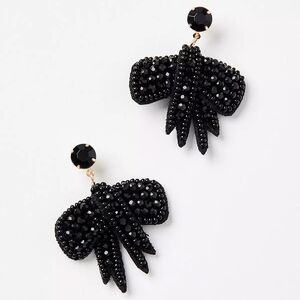 LOFT Black Crystal Beaded Bow Earrings